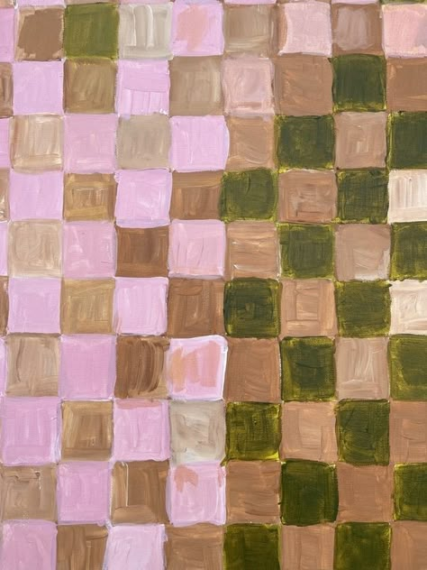 Fabric On Canvas, Checkered Fabric, Artfully Walls, Artist Wall, Arte Inspo, Abstract Art Prints, Green And Brown, Diy Art, Art Sur Toile