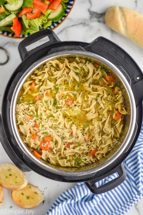 Instant Pot Chicken Noodle Soup is so easy to make, and is the ultimate comfort food. Throw it together and let your pressure cooker do the bulk of the work! Instant Pot Chicken Noodle Soup, Ip Chicken, Instant Pot Chicken Noodle, Greek Salad Dressing Recipe, Crab Pasta Salad, Homemade Egg Noodles, Instant Pot Soup Recipes, Crockpot Cooking, Instant Pot Soup