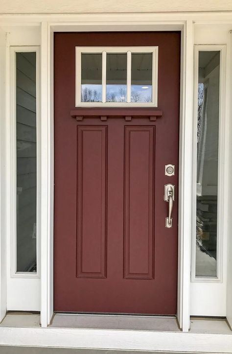 Painted Exterior Doors, Craftsman Front Doors, Front Door Paint, Paint Door, Exterior Door Colors, Color Door, Door Painting, Red Front Door, Door Paint