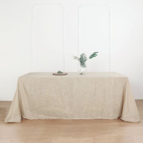 90"x132" Beige Linen Rectangular Tablecloth, Slubby Textured Wrinkle Resistant Tablecloth | Efavormart Linen Table Cloth, Burlap Tablecloth, Table Overlays, Table Skirt, Rectangle Tablecloth, Tablecloth Fabric, Linen Table Runner, Rectangular Table, Rustic Elegance