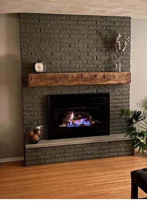 Dark Red Brick Fireplace, Wall Lights Living Room Farmhouse, Dark Brick Fireplace Makeover, Painted Fireplace Brick Black, Washed Fireplace Brick, Dark Painted Fireplace Brick, Charcoal Fireplace Brick, Dark Gray Fireplace Brick, Dark Painted Brick Fireplace