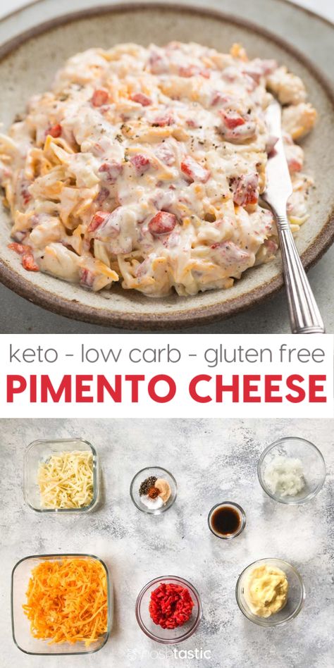 Homemade Pimento Cheese, a classic southern cheese dip the whole family will love! it's keto, low carb and gluten free, perfect for game day! www.noshtastic.com #pimento #keto #lowcarb #cheese #dip #gameday #glutenfree Low Calorie Pimento Cheese, Dairy Free Pimento Cheese, No Carb Dips, Low Carb Pimento Cheese Recipes, Keto Pimento Cheese Recipe, Keto Pimento Cheese, Keto Queso Dip, Keto Apps, Keto Sandwiches