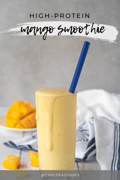 Mango Vanilla Smoothie, Fruit Protein Smoothie Recipes, Smoothies With Protein Powder, Protein Smoothie Ideas, Summer Protein Smoothie, Mango Protein Shake, Vanilla Protein Smoothie Recipes, Fruit Protein Smoothie, Breakfast Protein Smoothie