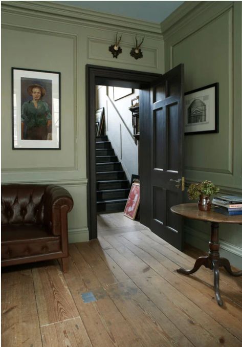 Olive Green Paints, Sage Green Paint, Georgian Interiors, Colonial Interior, French Gray, Farrow And Ball Paint, Green Paint Colors, French Grey, Living Room Green