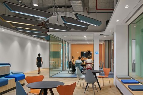 Co-working in Colour and Comfort at Spacemob Ascent | IndesignLive White Dining Room Chairs, Work Cafe, Admissions Office, Science Park, Coworking Office, Student House, Space Interiors, Office Snapshots, Workplace Design