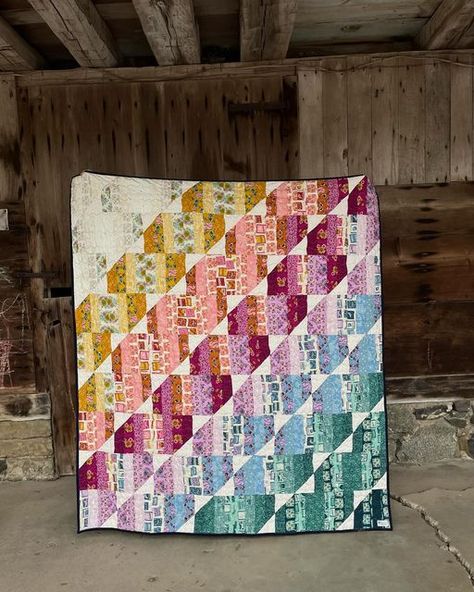 Mandy Schetter on Instagram: "Most of my quilts live in Ohio, but this one is headed off to North Carolina as soon as the post office opens on Tuesday. This thing is crinkly, cuddly, and certain to brighten even the chilliest winter day! 

Pattern: Happy Stripes by @emily_dennis_ 
Fabric: Reading Nook by @rubystarsociety 

#happystripesquilt #emilydennispattern #quiltylove #quiltylovepatterns #jellyrollquilt #rubystarsocietyfabrics #rubystarsociety #ombrequilt #quilt" Happy Stripes Quilt Pattern, Stripe Quilt Pattern, Head Off, Striped Quilt, Jellyroll Quilts, Star Ruby, Post Office, Winter Day, Reading Nook