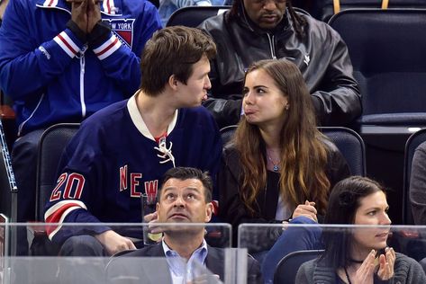 Ansel Elgort's Date Night With Girlfriend in NYC Luke Ryder, Gigi Graham, Ansel Elgort And Violetta Komyshan, Ansel And Violetta, Violetta Komyshan, Hannah Wells, Ansel Elgort, Hockey Game, Cute Relationship Goals