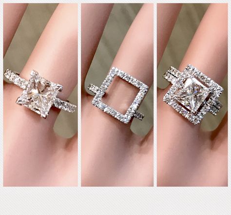 Square halo ring jacket Halo Jacket Ring, Wedding Ring Jacket Bands, Square Wedding Rings With Bands, Ring Jackets, Wedding Ring Jackets, Double Band Wedding Ring, Square Diamond Engagement Ring, Square Halo Ring, Ring Wraps