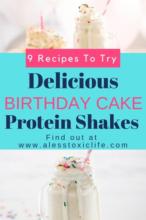 Try one of these shake recipes to make your protein shake taste just like a birthday cake. Vanilla or Chocolate recipes to try using your protein powder. Birthday Cake protein shakes make a tasty meal or drink anytime of day. Birthday Cake Protein Shake, Protein Cake Batter, Chocolate Protein Recipes, Cake Batter Shake, Vanilla Protein Shake Recipes, Protein Powder Recipes Shakes, Chocolate Cake Shake, Birthday Cake Protein, Birthday Cake Vanilla