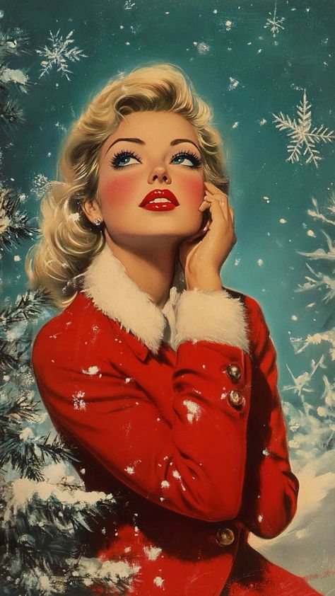 Retro Christmas Poster, 50s Art Vintage Posters, Vintage Christmas Images 1950s, 1960s Aesthetic, 50s Christmas, Mickey Mouse Quilt, Vintage Christmas Photos, Believe In Santa, Pinup Vintage