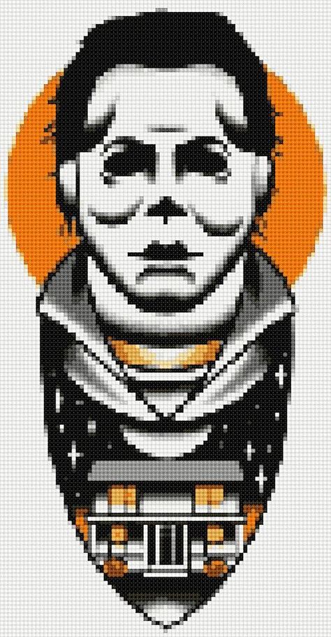 Michael Myers Crest Print Cross Stitch & Plastic Canvas Pattern Michael Myers Cross Stitch, Naruto Cross Stitch Pattern, Horror Cross Stitch Patterns Free, Cross Stitch Horror, Horror Cross Stitch Pattern, Big Perler Beads, Horror Movie Cross Stitch, Stitch Plastic Canvas Pattern, Cross Stitch Patterns Free Printable Charts