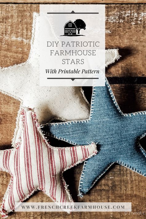 Patriotic Pillows Diy, 4th Of July Fabric Crafts, Patriotic Sewing Projects, Patriotic Bowl Fillers, Primitive Star Pattern Free Printable, Summer Bowl Fillers, Farmhouse Sewing Projects, Americana Crafts Diy, Bowl Fillers Diy