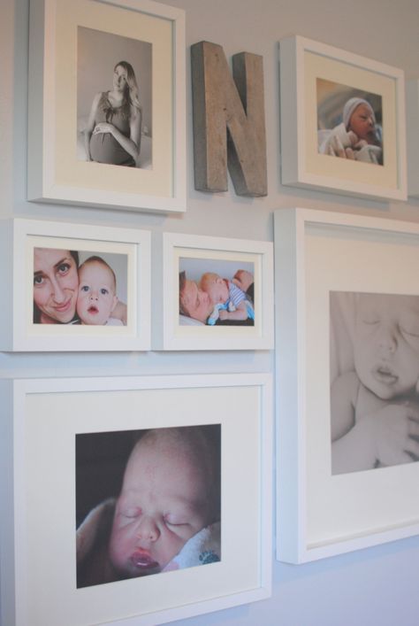 I like the idea of a gallery wall with the last initial. would put our wedding photos in Gallery Wall Nursery, Baby Bedroom, Baby Boy Rooms, Wall Gallery, Baby Boy Nurseries, Baby Decor, Baby Room Decor