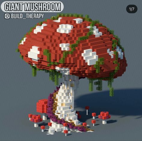 Mini Minecraft Statue, How To Build A Mushroom In Minecraft, Minecraft World Ideas Aesthetic, How To Build A Mushroom House Minecraft, Mushroom Treehouse Minecraft, Mushroom Build Minecraft, Minecraft Big Mushroom, Minecraft Mushroom Nether Portal, Mooshroom Island Builds Minecraft