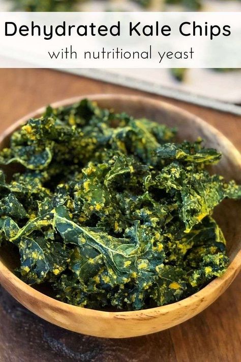 Dehydrated Kale Chips with Nutritional Yeast Dehydrated Kale, Dehydrated Kale Chips, Cheesy Kale Chips, Kale Chip, Kale Chips Recipe, Healthy Snack Packs, Chip Recipe, Kale Chip Recipes, Raw Snacks