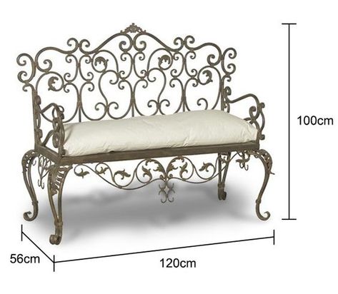 Wrought Iron Bench, Vasos Vintage, Wrought Iron Beds, Iron Patio Furniture, Steel Sofa, Wrought Iron Furniture, Rod Iron, Wrought Iron Decor, Iron Bench