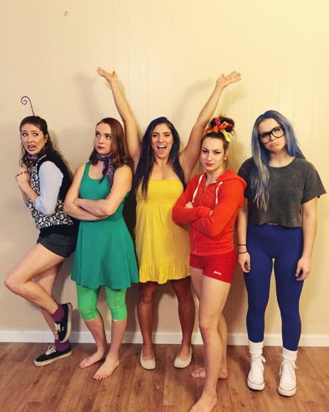 Say hello to the voices inside your head! #insideout  Halloween costume ideas Favorite Disney Character Spirit Week, Easy Inside Out Costumes, Trip Costumes, Inside Out Halloween Costume, Disney Group Costumes, Recital Themes, Inside Out Costume, Clever Costumes, Halloween Costumes For Work