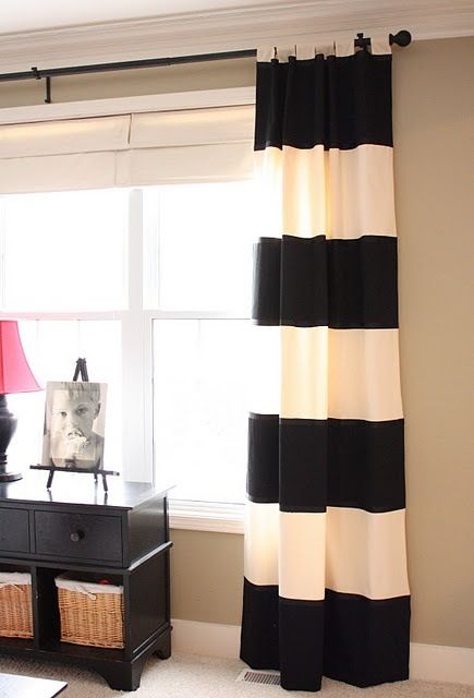 These curtains>>> Diy Drapes, Ikea Curtains, Drop Cloth Curtains, Striped Curtains, Cool Ideas, Style At Home, Home Fashion, My New Room, My Dream Home