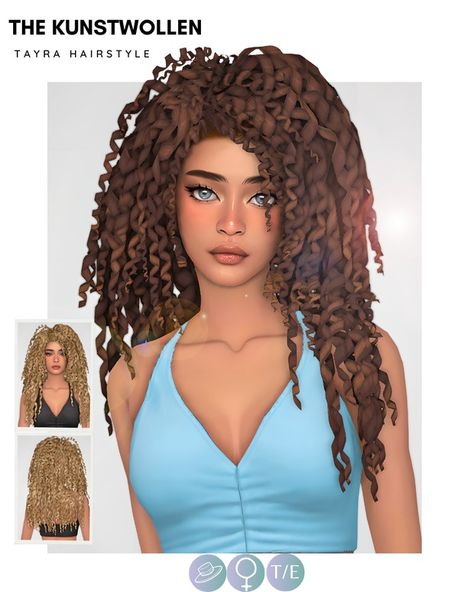 Tayra hairstyle | Patreon The Kunstwollen, Pretty Sims, Sims Aesthetic, Sims 4 Curly Hair, Pinterest Hairstyles, Morning Before School, Ts4 Mods, Sims 4 Traits, Sims 4 Family