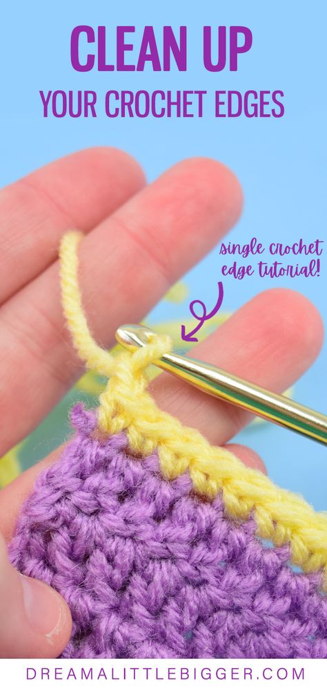 This single crochet edge is a beginner friendly way to clean up your ugly crochet edges. Super easy and makes a HUGE difference! Single Crochet Edging, Finish Crochet Edges, How To Fix Uneven Crochet Edges, Edge Stitch Crochet, Single Crochet Borders For Blankets, Crocheted Edges And Borders, Border Stitch Crochet, Crochet Blanket Edges Ideas, Crochet Borders And Edges Free Pattern