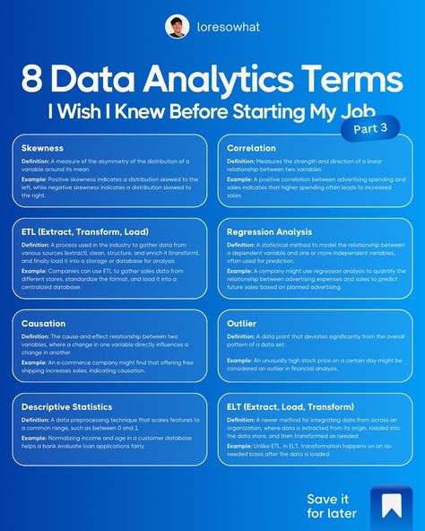 ❌ Struggling to keep up with data analytics jargon? 👉 Save this post and head over to my YouTube channel for the ultimate guide! In my latest video, “Data Analyst ULTIMATE Guide: 35 Key Terms Explained in 10 Minutes!”, I break down the top 35 most-used terms in the field. 🌟 Whether you’re just starting out or looking to brush up on your knowledge, this video is a must-watch. Check it out and level up your data game! 📊✨ ⠀ ⠀ #datascience #careerchange #data #datascientist #dataanalytics #d... Data Analytics Infographic, Data Analytics Design, Data Science Learning, Data Modeling, Regression Analysis, Learn Computer Coding, World Data, Computer Coding, Work Skills