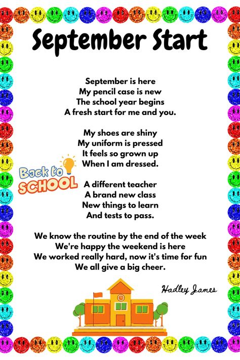 September Poems For Kids, September Poem, Preschool Poems, September Preschool, Hindi Poems, Autumn Days, New Class, A Poem, Preschool Kids