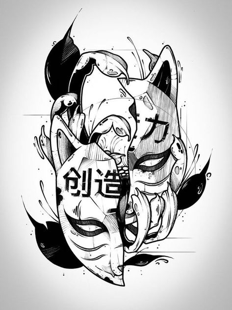 Japan Mask, Oni Tattoo, Samurai Tattoo Design, Ear Tattoo Ideas, Japan Tattoo Design, 2022 Art, Muster Tattoos, Japanese Tattoos, Mythology Tattoos