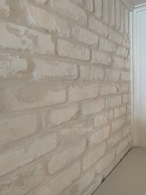 How to over-grout your fireplace - House Homemade Over Grout Brick Fireplace, Over Grout Brick, Over Grouted Brick, Overgrouted Brick Fireplace, Stone Fireplace Wall, Fireplace Diy, Brick Accent Walls, Fireplace Redo, Fireplace Update