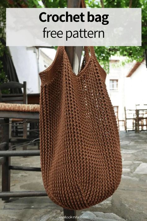 Crochet Big Bag Pattern Free, Crochet Bag Free Pattern, Easy Crochet Bag, Bag Free Pattern, Handbags Patterns, Crochet Beach Bags, Japanese Knot Bag, Crocheting Patterns, Crochet Baskets