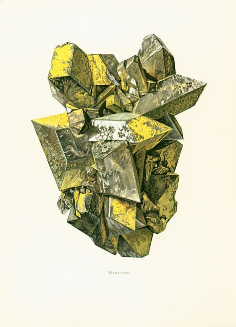 Geology Art, Minerals Print, Mineral Crystals, Crystals Print, Geology Rocks, Collage Techniques, Font Graphic, Scientific Illustration, Rock Posters