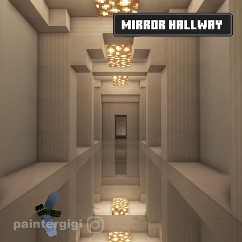 Hallway Minecraft Ideas, Minecraft Hallway Design Ideas, Hallway Designs Minecraft, Minecraft Mansion Staircase, Hallway Ideas Minecraft, Minecraft Hallways, Mc Secret Base Ideas, Minecraft Corridor Design, Minecraft Mirror Floor