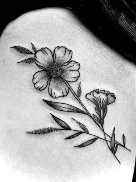 Floral tattoo, black and grey whip shading tattoo, stipple shading tattoo IG *@theluna__* Shaded Leaf Tattoo, Stipple Flower Tattoo, Whip Shading Tattoo Design, Small Shaded Tattoos, Shaded Flower Tattoo, Stipple Shading Tattoo, Whip Shading Tattoo, Shaded Tattoos, Shading Tattoo