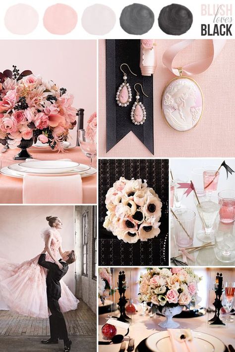 blush and black wedding color ideas / http://www.himisspuff.com/blush-and-black-wedding-ideas/ Light Pink And Black Wedding, Pink And Black Wedding Theme, Black Wedding Colors, Black Wedding Theme, Pink And Black Wedding, Blush Wedding Theme, Black Weddings, Soft Pink Wedding, Wedding Color Scheme