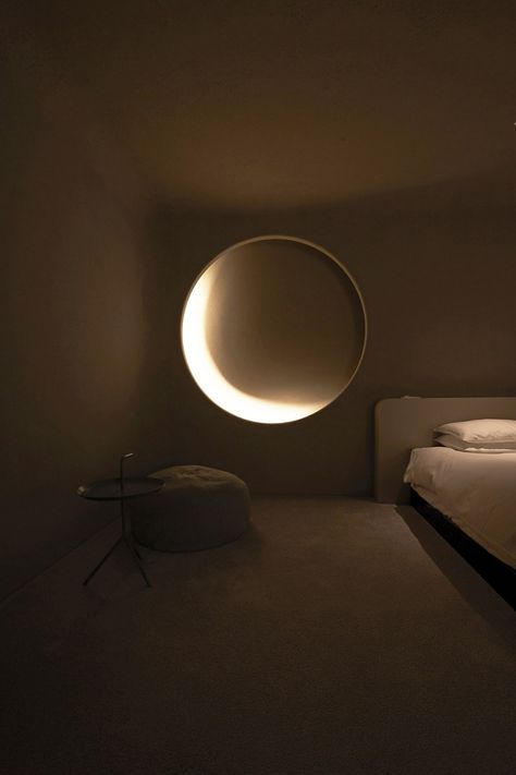 Moon Phases – Minimalissimo Moon Light Fixture, Kyoto Hotel, Hotel Lighting Design, Moon Hotel, Hotel Light, Circular Lighting, House Lighting, Indirect Lighting, Hotel Design