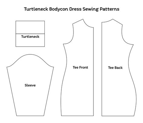 Bodycon Dress Sewing Pattern Free, Free Turtleneck Sewing Pattern, Bodice Pattern Free Printable, Diy Bodycon Dress Pattern, Turtleneck Dress Pattern, Turtle Neck Dress Pattern, Bodycon Dress Pattern Free, Free Projector Sewing Patterns, Bodycon Dress Pattern Sewing