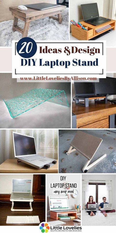 Are you looking for how to make your own DIY laptop stands? You are certainly in the right place. This DIY tutorial will give you different ideas and surely help you make them the easiest way possible. I'm happy to present you with 20 amazing outstanding DIY laptop stands that you can make from the comfort of your home. All you need to do is get creative. #laptop #LaptopStand Laptop Holder Diy, Laptop Desk Diy, Lap Desk Diy, Diy Book Stand, Diy Laptop Stand, Laptop Stand Bed, Wooden Laptop Stand, Book Holder Stand, Desk Diy