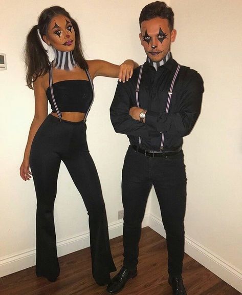 Couple Costumes For Halloween, Clown Costume Women, Halloweenský Makeup, Clown Halloween Costumes, Unique Couple Halloween Costumes, Cute Halloween Makeup, Costumes For Halloween, Halloween Coustumes, Couple Costumes