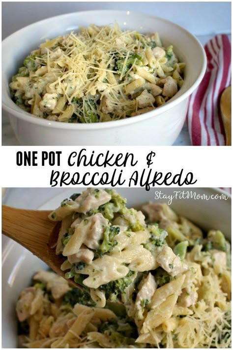 High protein, macro friendly, so creamy, and all in one pot! #stayfitmom #highprotein #onepotmeal #macrofriendly #iifym One Pot Chicken Broccoli, Chicken And Broccoli Alfredo, Stay Fit Mom, Macro Counting, Protein Veggies, Chicken Broccoli Alfredo, Broccoli Alfredo, Mom Recipes, Macro Friendly Recipes