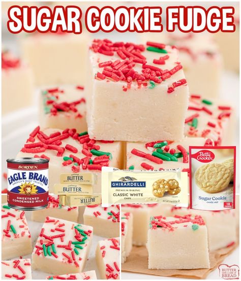 SUGAR COOKIE FUDGE - Butter with a Side of Bread Cookie Mix Fudge, Sugar Cookie Christmas Fudge, Sugar Cookie Fudge Recipe, Sugar Cookie Fudge, Berry Cheesecake Recipes, Cookie Fudge, Cookies 2023, Easy Fudge Recipe, Betty Crocker Sugar Cookies