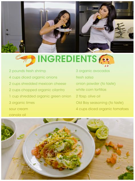 Karrueche Tran and Kylie Jenner shrimp tacos recipe! Please Re-Pin for later 😍💞 chicken noodle soup recipe, shrimp tacos, mongolian beef, oatmeal raisin cookies, ina garten Kylie Jenner Meals, Kylie Shrimp Tacos, Kylie Jenner Tacos, Shrimp Tacos Kylie Jenner, Kylie Jenner Food Recipes, Easy Shrimp Taco Recipe, Kylie Jenner Shrimp Tacos Recipe, Kylie Jenner Recipes, Kylie Jenner Food