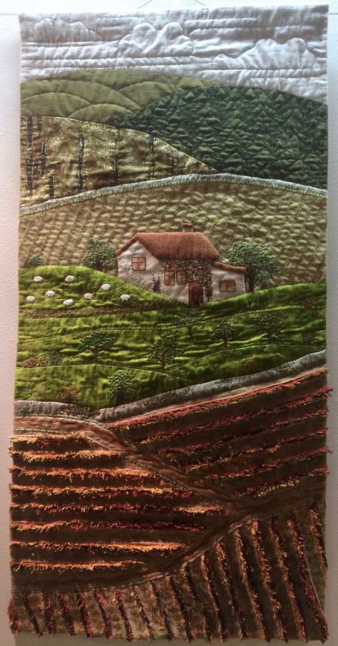 Textile Landscapes, Recycled Fabric Art, Colchas Quilting, Cloth Painting, Green Fabrics, Tapestry Loom, Landscape Art Quilts, String Quilt, Whole Cloth Quilts