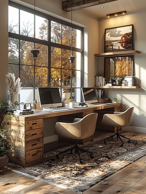 Two Person Small Office, Home Office For 2 People, Office Ideas For Two People, Havenly Office, Home Office Ideas For Two, Dual Office, Shared Office Space Ideas, Home Office For Two People, His And Hers Office