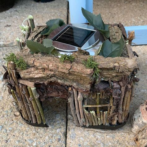 Mum makes fairy garden for free – using an old butter tub and twigs, and some homemade salt dough Homemade Fairy Houses Diy, Diy Fairy Garden Ideas Homemade How To Make Tree Houses, Fairy Garden Around Tree Base, Fairy Garden Houses Homemade, Diy Fairy Garden Ideas Homemade, Homemade Fairy Garden Ideas, Magical Garden Ideas, Homemade Salt Dough, Toad Abode