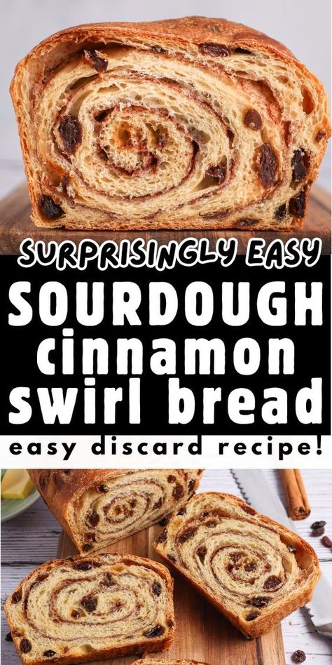 This unbelievably delicious sourdough cinnamon raisin bread recipe is SO good that your family will be obsessed! It is packed with raisins and cinnamon and has a yummy cinnamon butter swirl. You can make this in the same day or let it rise overnight and bake it the next morning. All you need to do is knead the dough, let it rise, shape it, then bake it! There are many quick and easy sourdough discard recipes out there. However, this one is definitely one of the easiest. Add this to your list of bread recipes to make at home. Easy Cinnamon Raisin Sourdough Bread, Sourdough Discard Cinnamon Raisin Bread, Sourdough Raisin Cinnamon Bread, Sourdough Cinnamon Bread Recipe, Sourdough Cinnamon Bread, Cinnamon Loaf Recipe, Sourdough Cinnamon Raisin Bread, Easy Sourdough Discard Recipes, Cinnamon Raisin Sourdough Bread