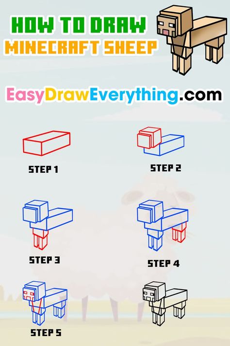 You can easy to follow and draw a minecraft sheep drawing with my simple step by step drawings. Click link on below to see full tutorial and learn how to draw more. Minecraft Step By Step, Draw Minecraft, Step By Step Drawings, Minecraft Sheep, Sheep Drawing, Minecraft Drawings, Easy Drawing Tutorial, Drawing Tutorial Easy, Book Drawing