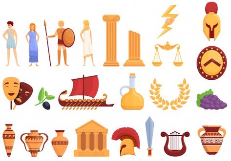 Conjunto de iconos de la antigua grecia,... | Premium Vector #Freepik #vector #comida #viajes #mano #adorno Greek Symbols, Ancient Greek Pottery, Greek Pantheon, Ancient Greek Gods, Hand Lettering Cards, Greek Pottery, Greek Vases, Greek Design, Greek Gods And Goddesses