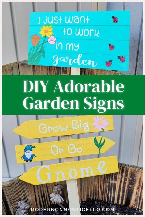 Create Adorable DIY Garden Signs For Your Yard - Modern on Monticello Diy Garden Signs, Burlap Cross Wreath, Diy Summer Decor, Fire Pit Garden, Burlap Cross, Garden Engagement Photos, Embroidery Garden, Entrance Garden, Garden Fence Art