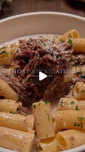 Dana Kelley on Instagram: "Couple’s Edition Sunday Dinner:  Short Rib Rigatoni  This pasta is perfect for a cozy date night at home. If you don’t like mushrooms, you can leave them out and still enjoy this delicious meal. Using an instant pot significantly reduces the cooking time, but you can also bake the short ribs at 275°F for 4 hours. Let me tell you, this is absolutely amazing—my family has asked for it three times in the past month. If you’re looking to impress, you definitely need to try this recipe!  Ingredients are listed in the video. Full recipe with step-by-step instructions available this week exclusively for subscribers 💜  #cooking #foodblogger #recipes #influencer #foodie #foodstagram #pasta #shortribs #instantpot #rigatoni" Short Rib Rigatoni, Short Rib Pasta Recipe, Short Ribs Pasta, Short Rib Mac And Cheese, Short Rib Lasagna, Short Rib Pasta, Cozy Date Night At Home, Date Night Dinner Recipes, Kardea Brown