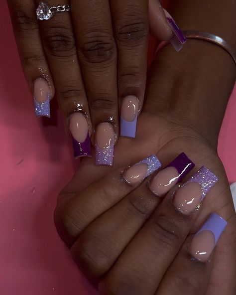 Different Shades Of Purple Nails Acrylic, 16 Shades Of Purple Party, Purple Shades Nails, Purple Tip Acrylic Nails, Purple Nail Ideas Acrylic, Different Shades Of Purple Nails, Short Nail Designs Purple, Purple Nails Designs Short, Different Shade Of Purple Nails