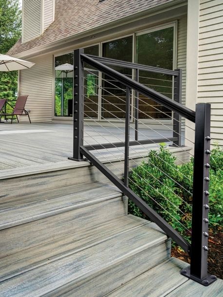 Feeney : Photo Gallery Iron Railings Outdoor, Exterior Stair Railing, Front Porch Railings, Outdoor Stair Railing, Stair Posts, Porch Stairs, Front Stairs, Cable Railing Systems, Stair Rail